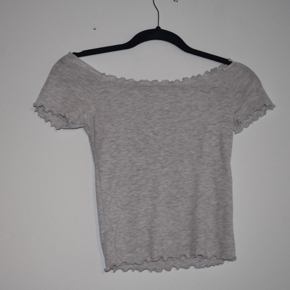 Brandy Melville grey ruffle off the shoulder top